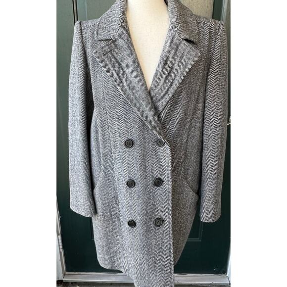 Vintage Women’s Wool Herringbone Coat M Alorna USA Union Made Gray 1970's 80's - Picture 1 of 11
